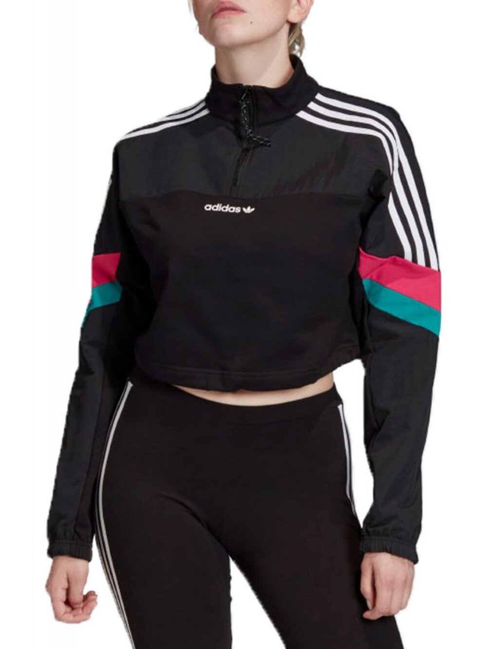 Adidas Black Half Zip Long Sleeve Cropped Pullover Jacket